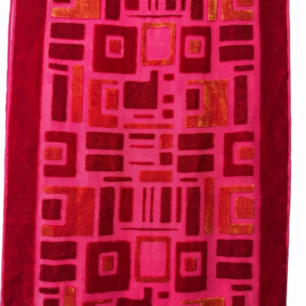 Whimsigoth Red Velvet‎ Burnout Scarf Fringe Gothic Art Deco Long Wrap 9.5Wx76H
